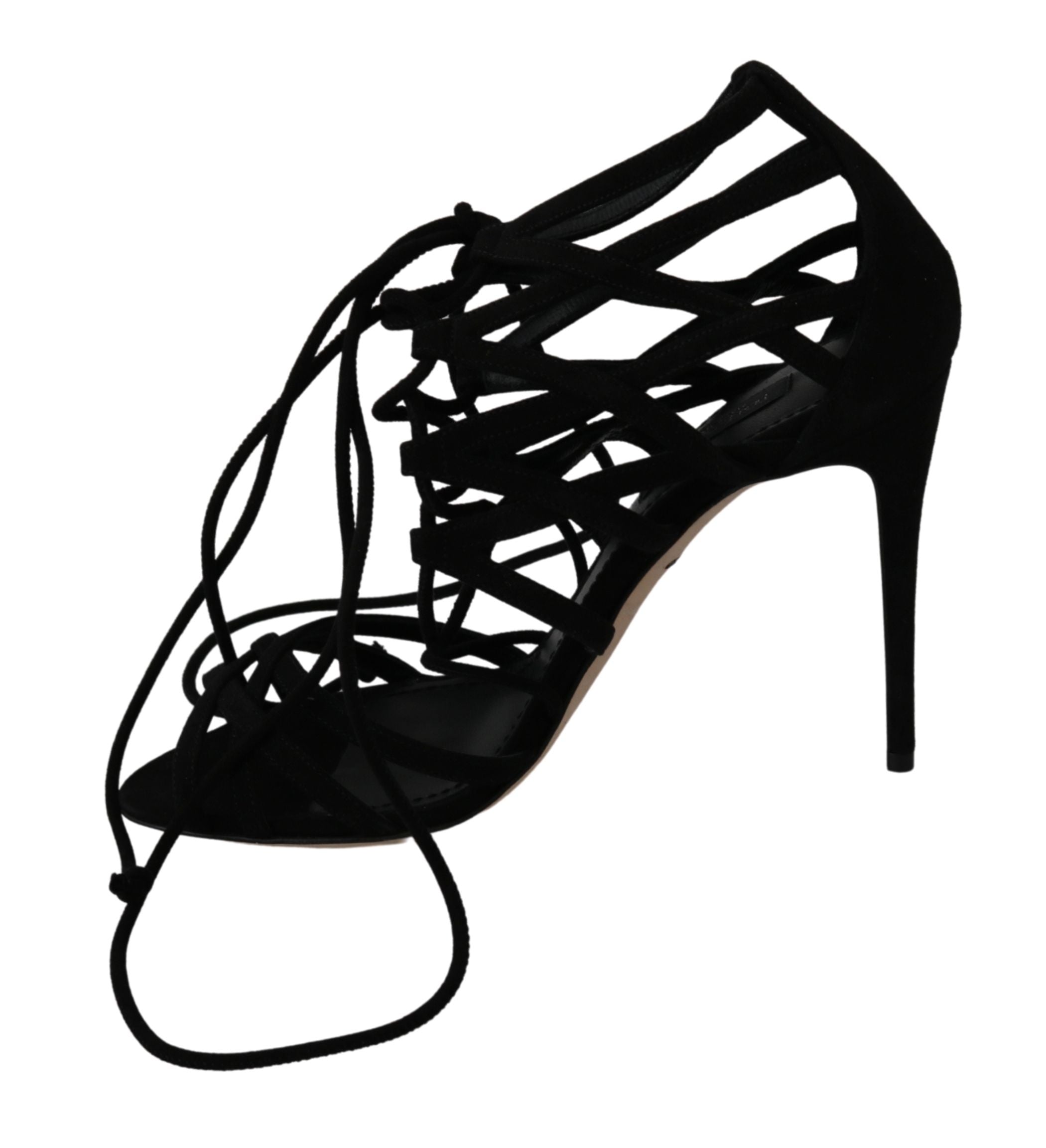 Sandales à talons stilettos en daim noir de Dolce & Gabbana, avec bride fine et design élégant.