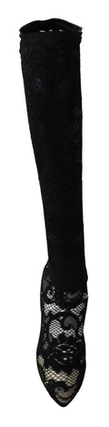 Chaussures Dolce & Gabbana Taormina noires en dentelle avec chaussettes intégrées, talons pumps, vues de côté.