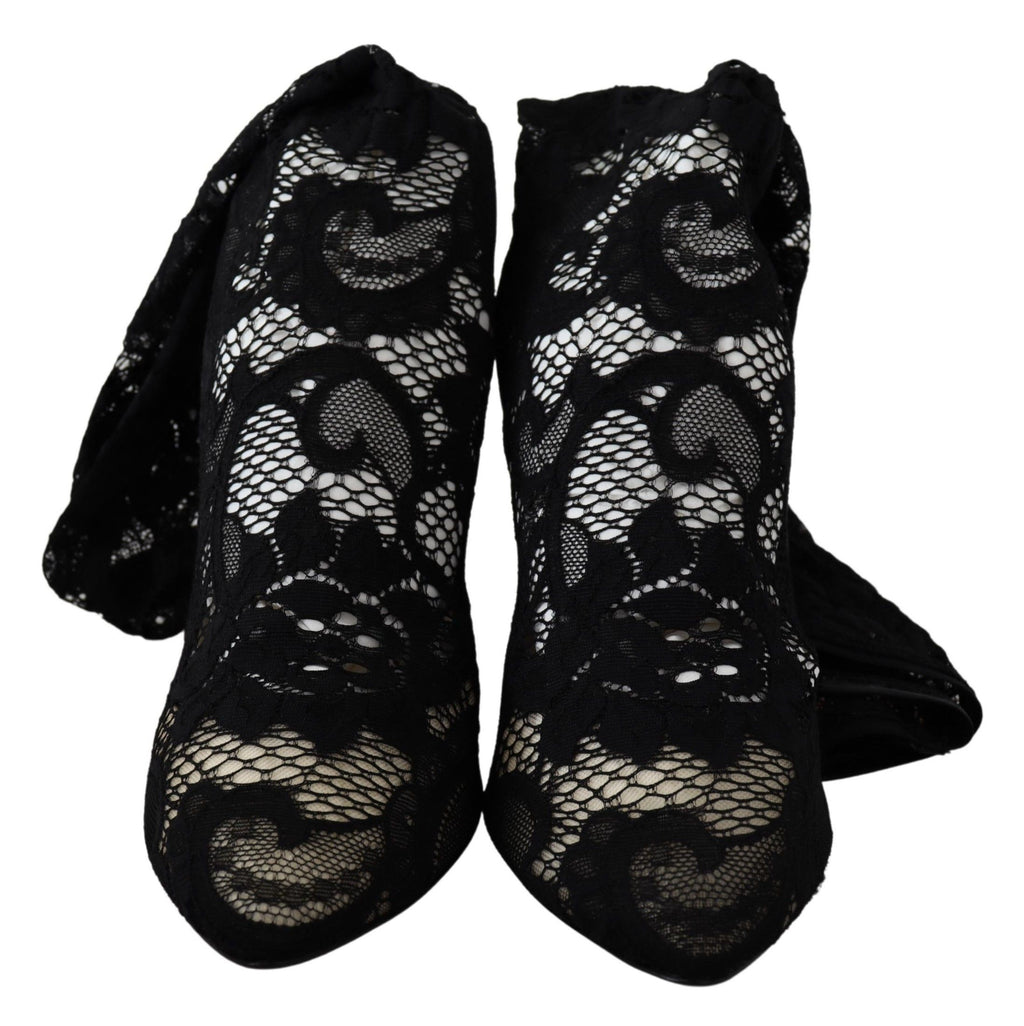 Bottes Dolce & Gabbana Taormina en dentelle noire, avec design élégant et talons, vues de face.