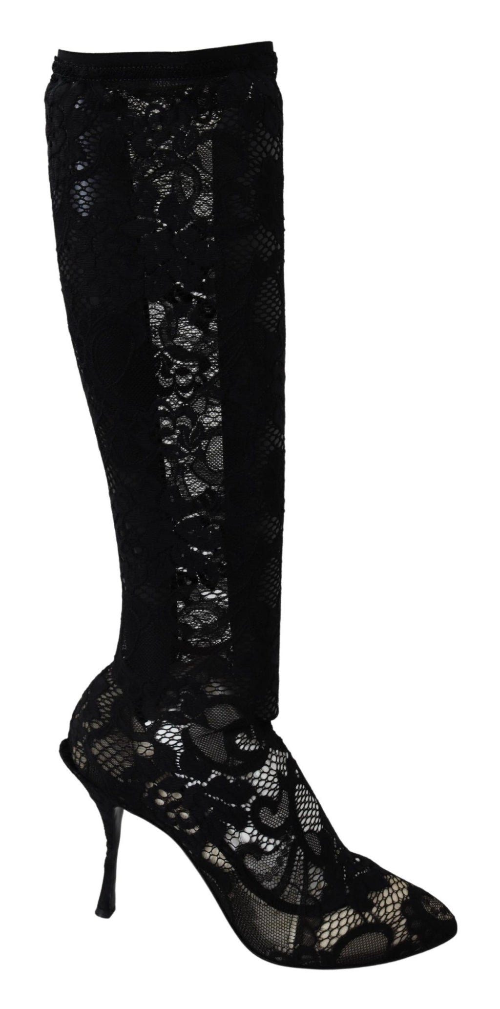 Bottes noires Dolce & Gabbana Taormina en dentelle avec chaussettes intégrées, style élégant et sophistiqué.