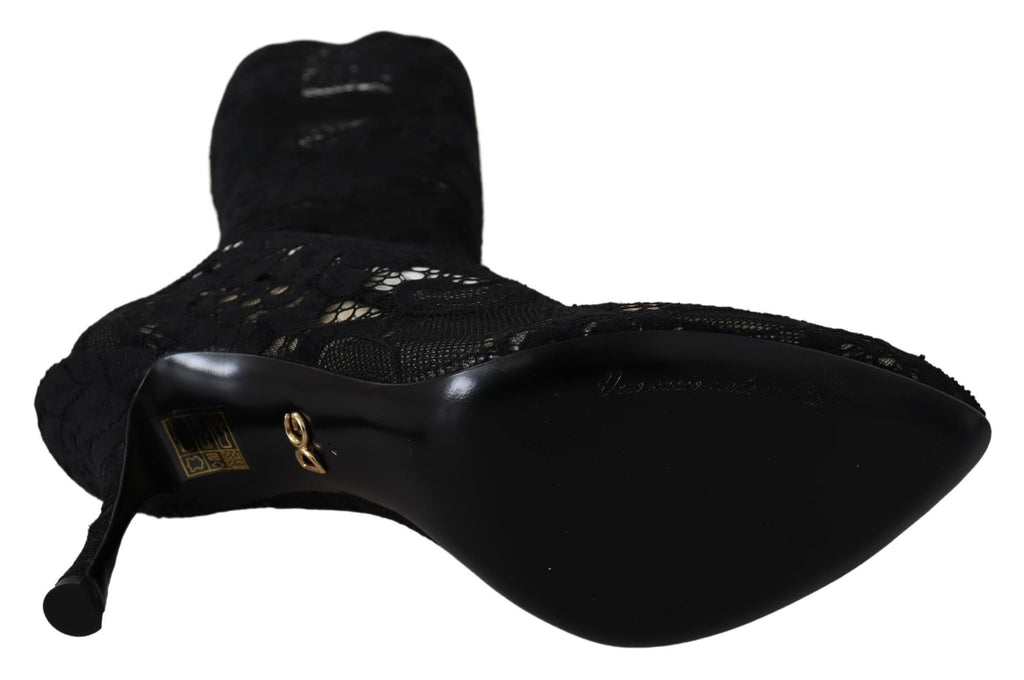 Chaussures Dolce & Gabbana Taormina noires en dentelle, bottines ou pumps, avec détails élégants visibles sur l'image.