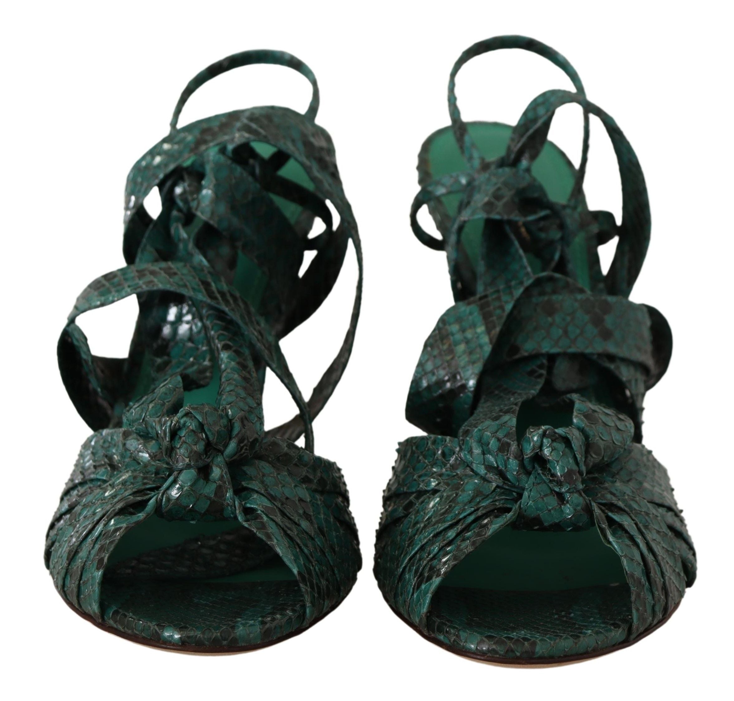Sandales à talons Dolce & Gabbana en python vert avec bride, chaussures élégantes et sophistiquées.