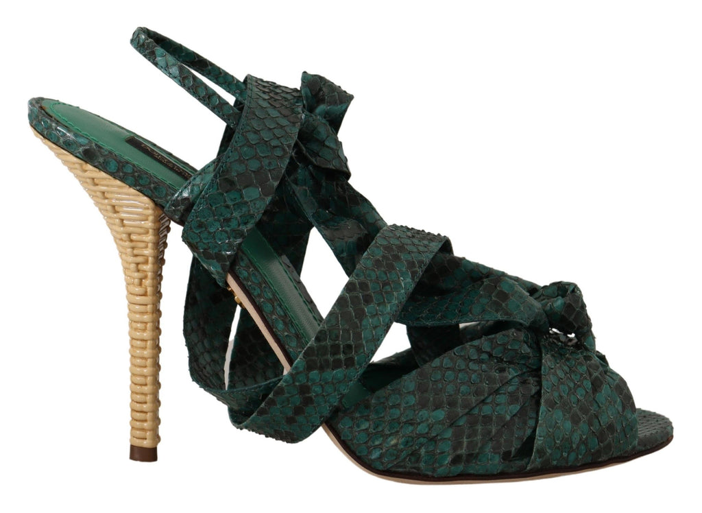 Sandales à talons Dolce & Gabbana en python vert avec bride, chaussures élégantes et sophistiquées.
