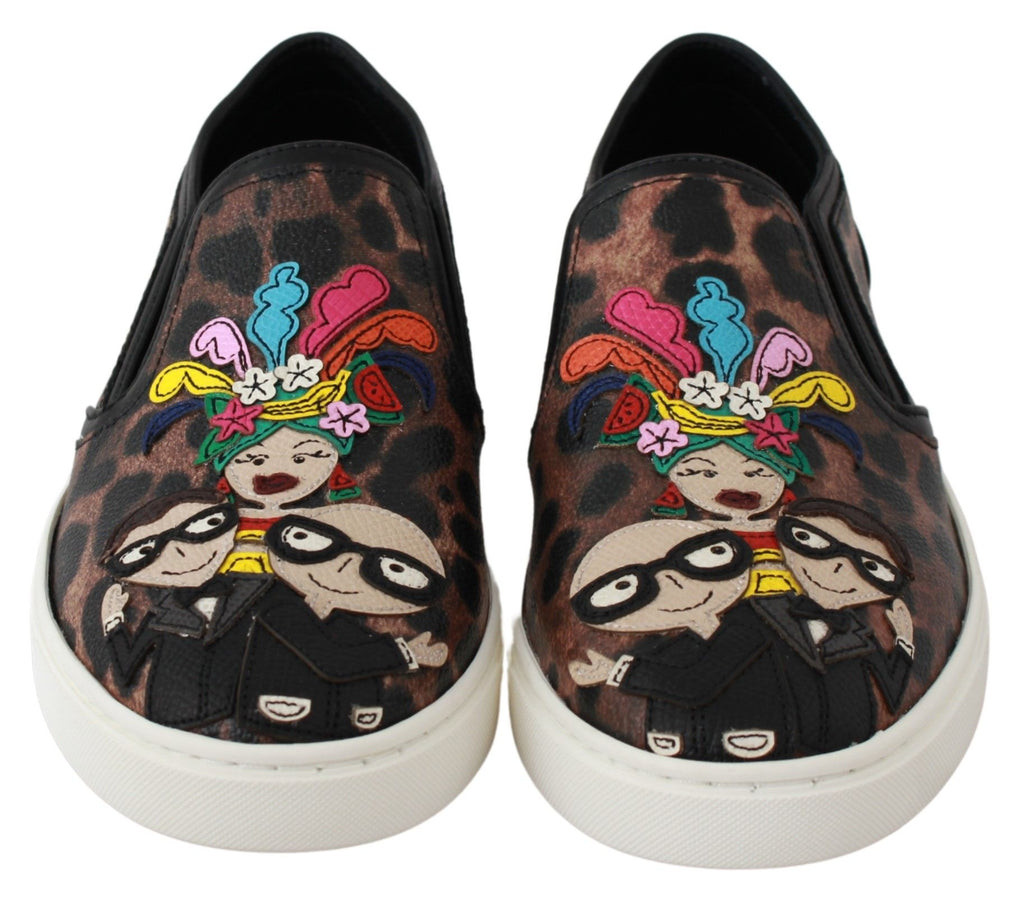 Chaussures loafers en cuir Dolce & Gabbana avec imprimé léopard, style élégant et tendance pour homme ou femme.