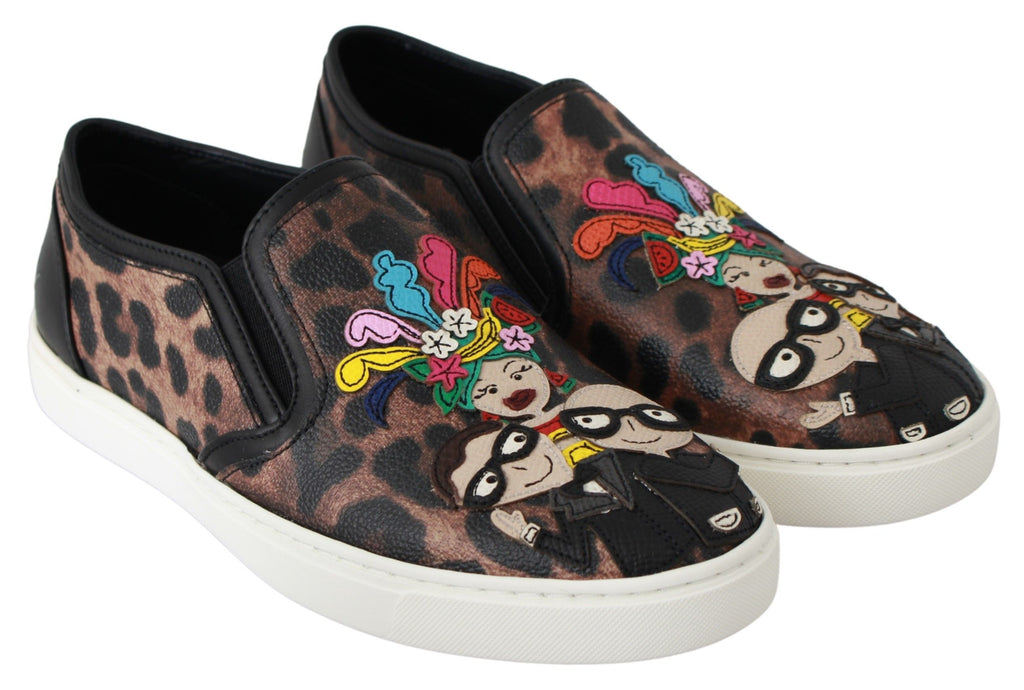 Chaussures mocassins en cuir Dolce & Gabbana avec motif léopard, style élégant et tendance pour femmes.