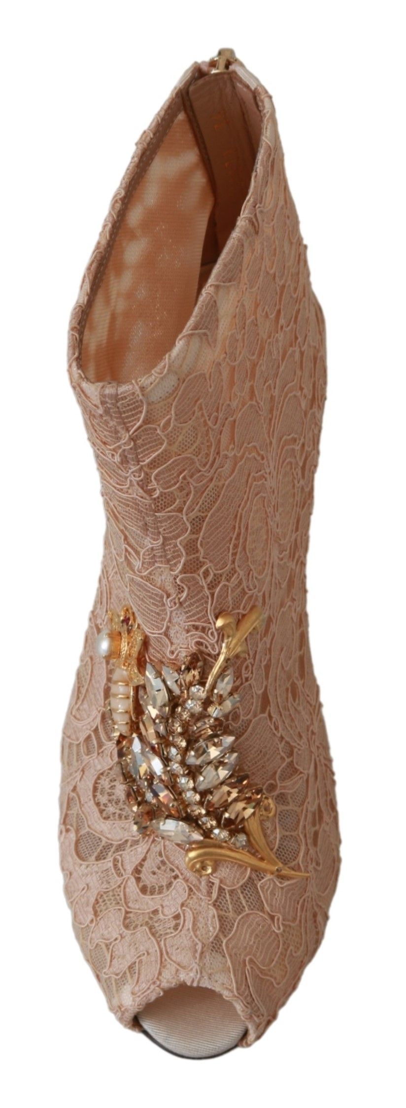 Chaussures Dolce & Gabbana à talons aiguilles roses en dentelle et cristaux, style bottines élégantes et sophistiquées