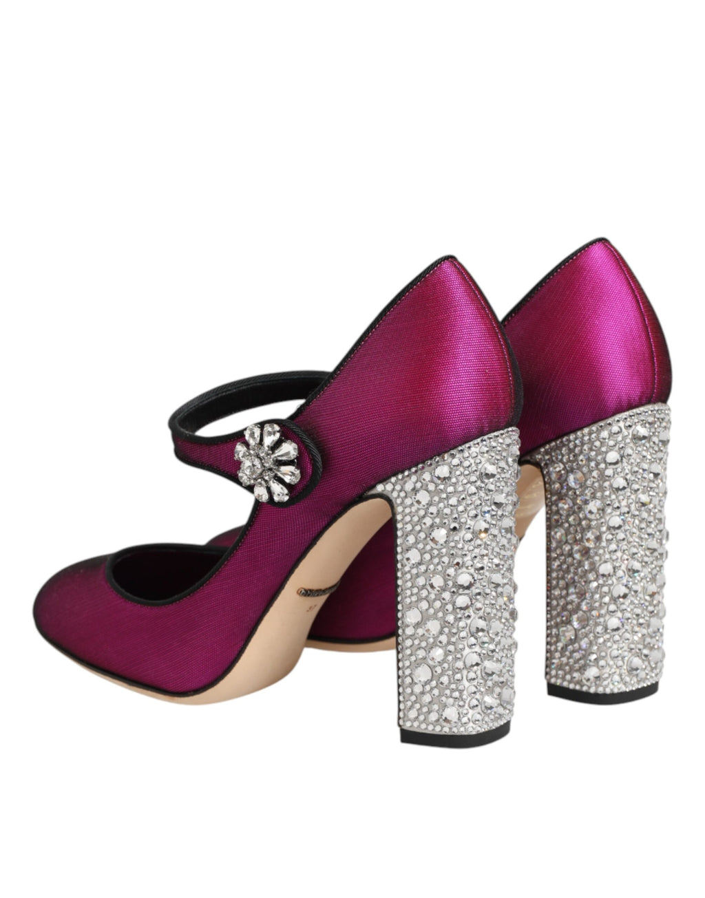 Chaussures à talons Dolce & Gabbana Mary Janes roses ornées de strass, style élégant et sophistiqué pour femmes.