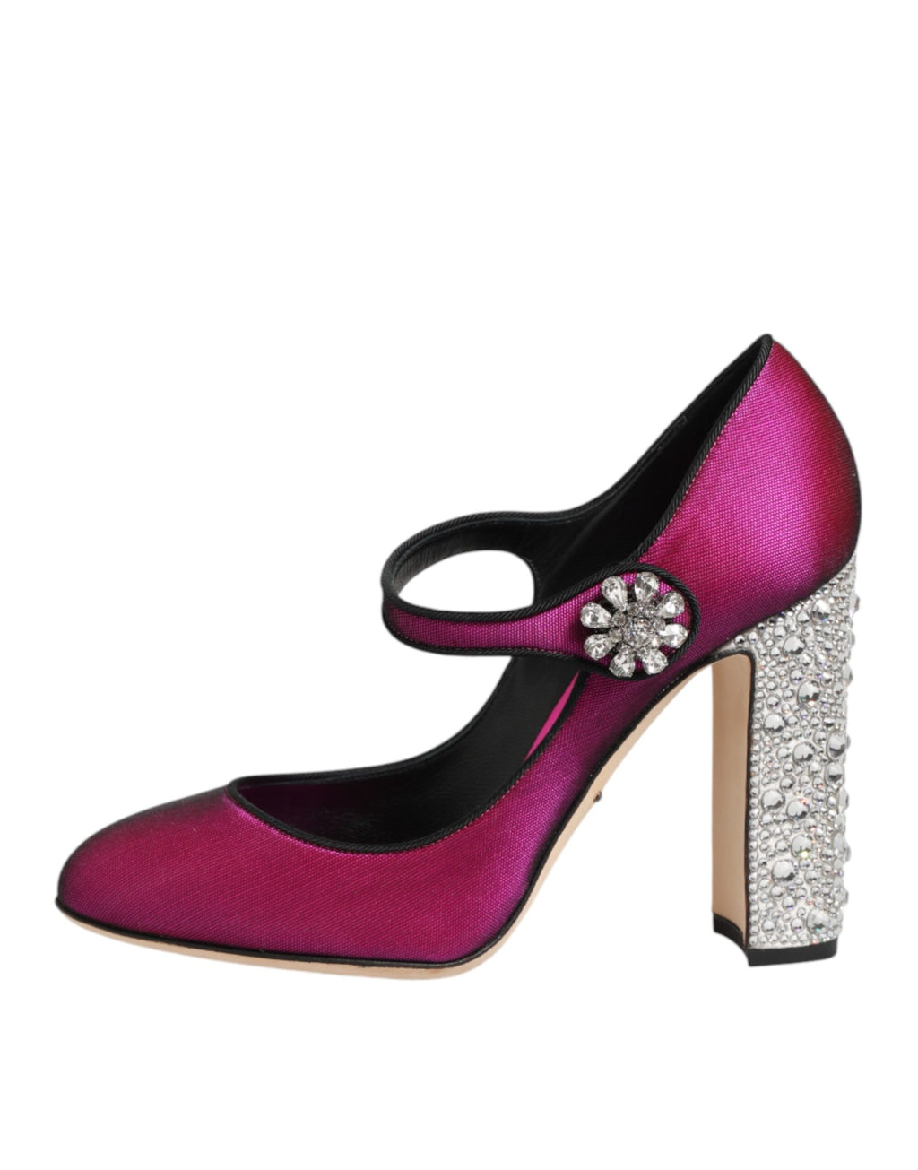 Chaussures à talons Dolce & Gabbana Mary Janes roses ornées de strass, style élégant et féminin.