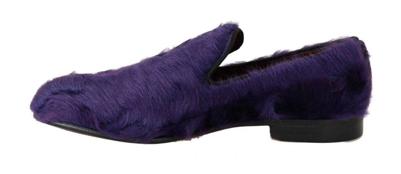 Mocassins en cuir et fourrure de mouton violet Dolce & Gabbana, style élégant et luxe pour femme.