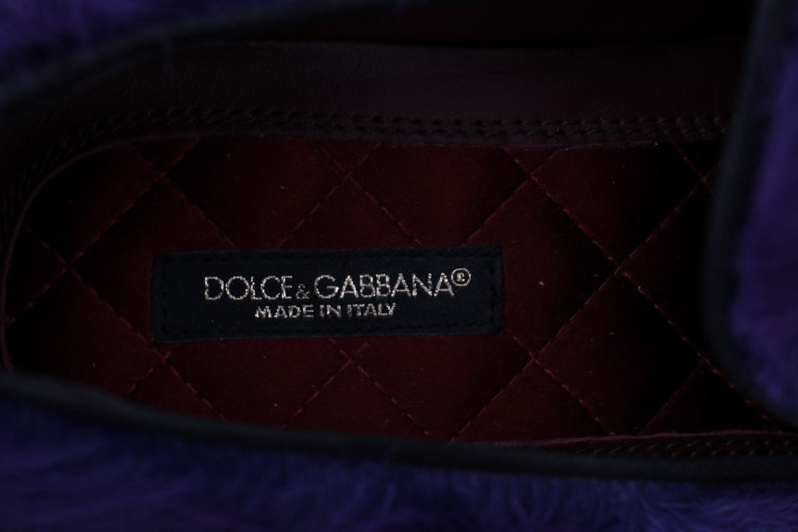 Mocassins en cuir et fourrure de mouton violette Dolce & Gabbana, style élégant avec détails en cuir.