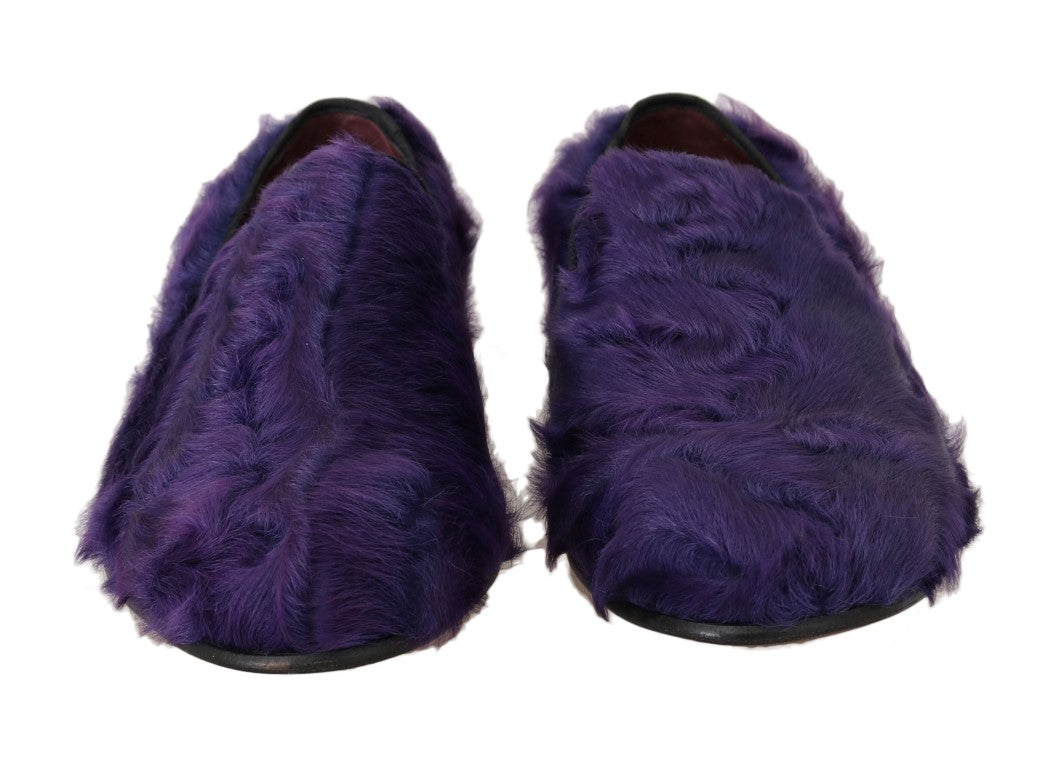 Mocassins en cuir et fourrure de mouton violette Dolce & Gabbana, élégants et confortables pour femme.