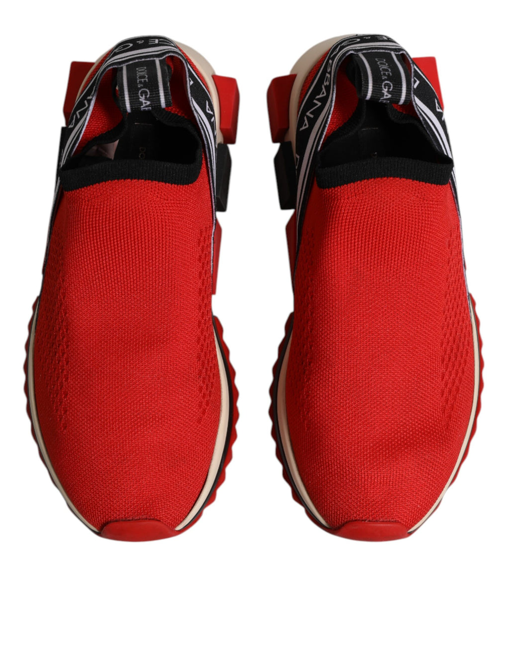 Chaussures Dolce & Gabbana Sorrento rouges, baskets basses à enfiler, vue de côté avec détails en cuir et semelle blanche.