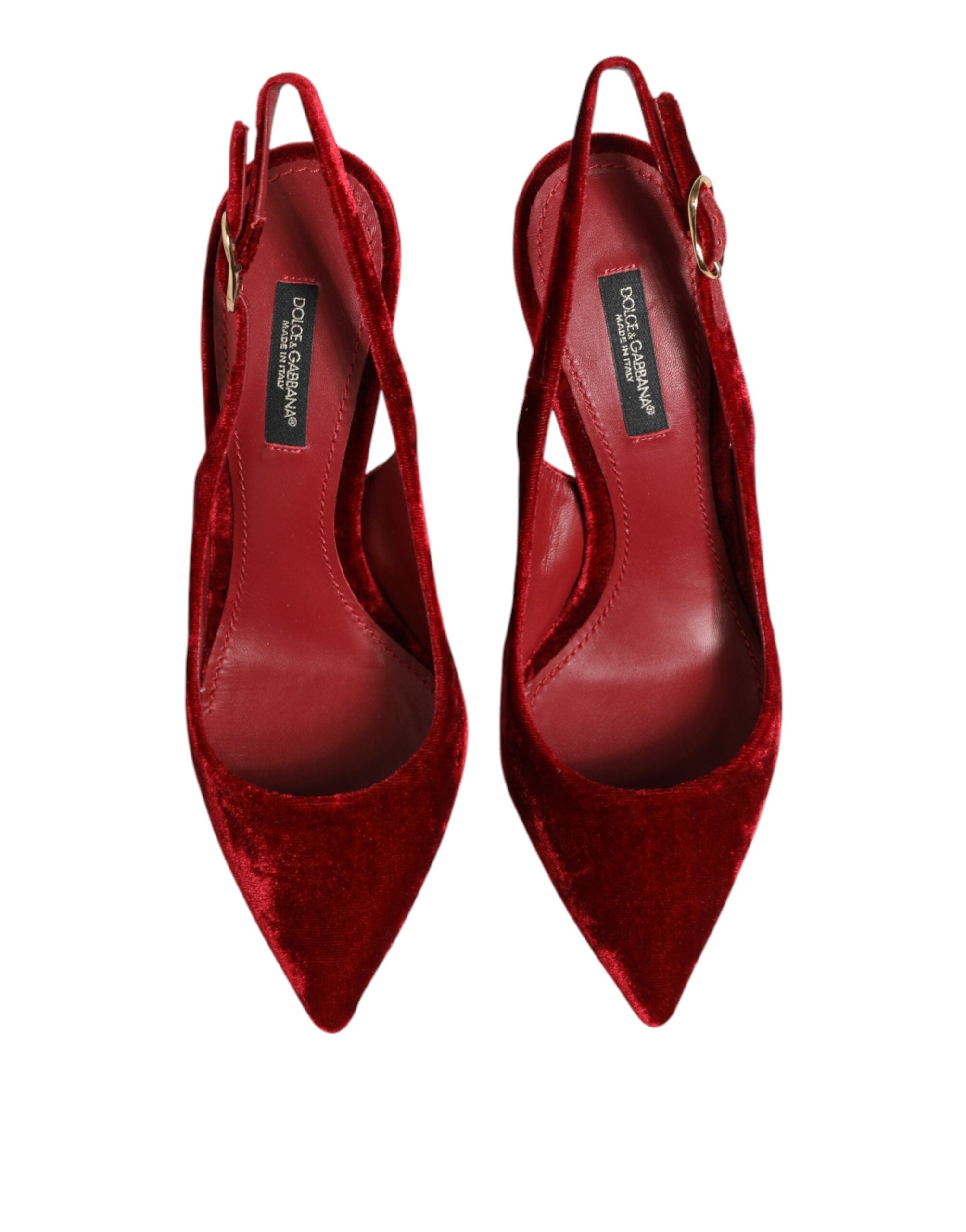 Chaussures à talons haut en daim rouge Dolce & Gabbana, sandales slingbacks élégantes pour femmes.