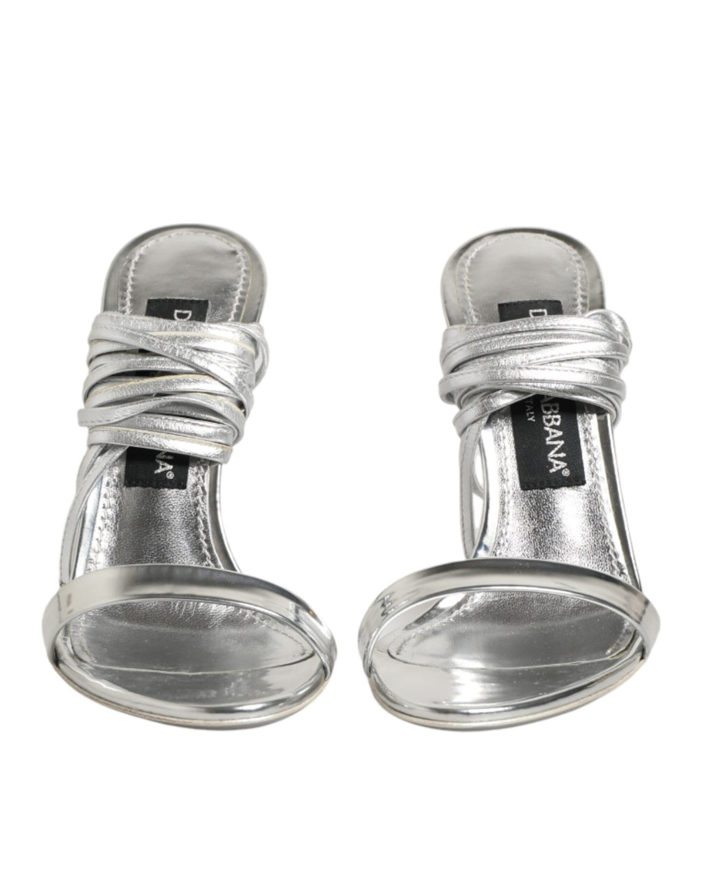 Sandales à talons hauts dorées Dolce & Gabbana avec lanières fines et design élégant, vue de côté.