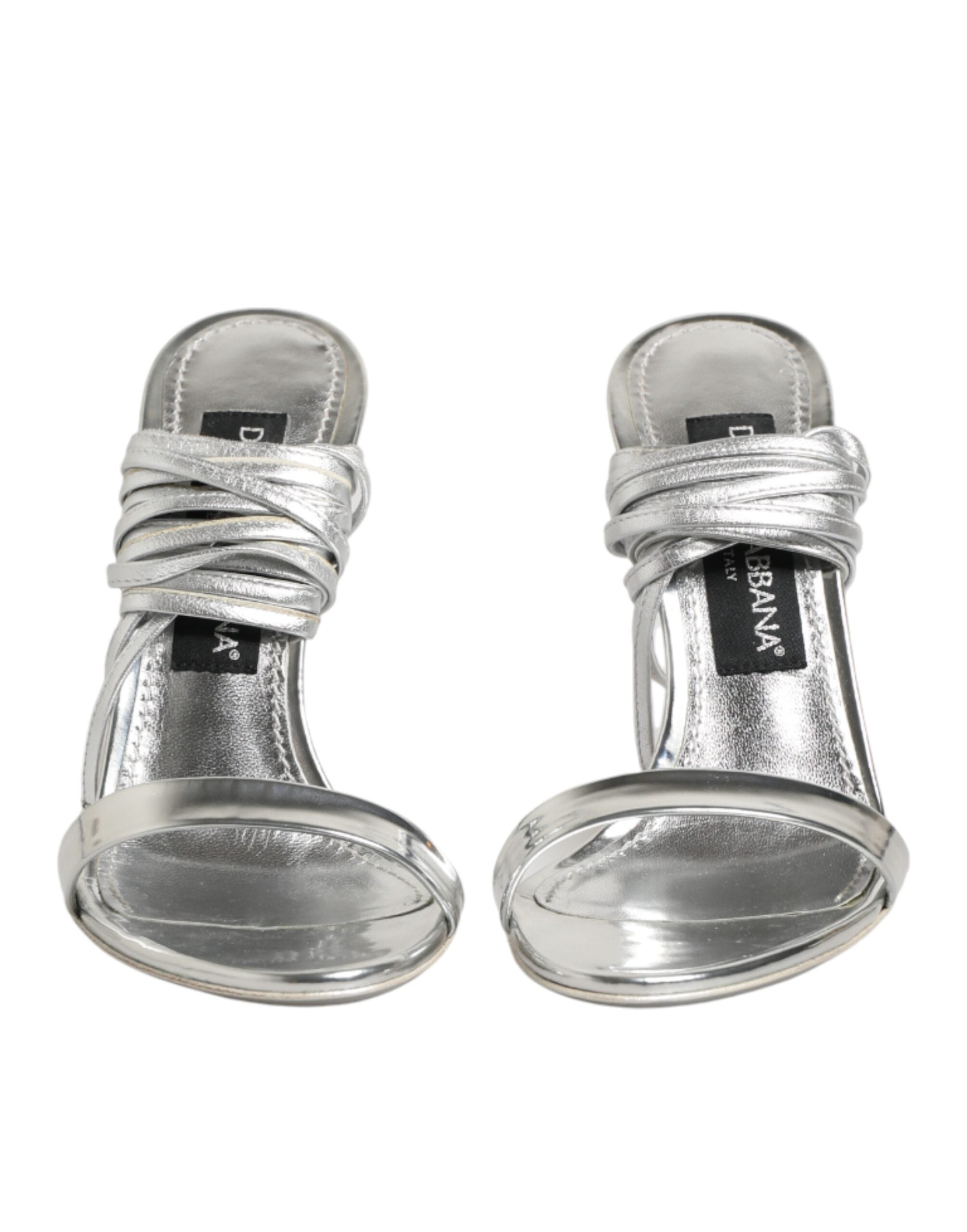 Sandales à talons hauts dorées Dolce & Gabbana avec lanières fines et design élégant, vue de côté.