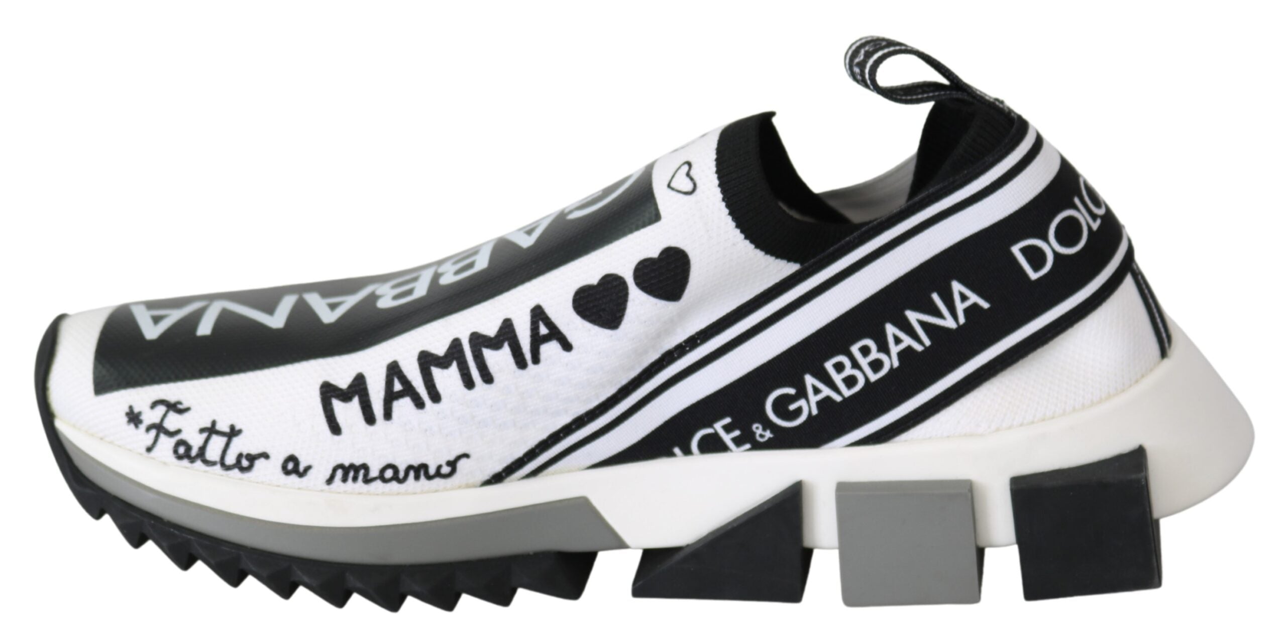 Chaussures Dolce & Gabbana Sorrento blanches et noires, baskets slip-on élégantes avec design moderne, visibles en gros plan.