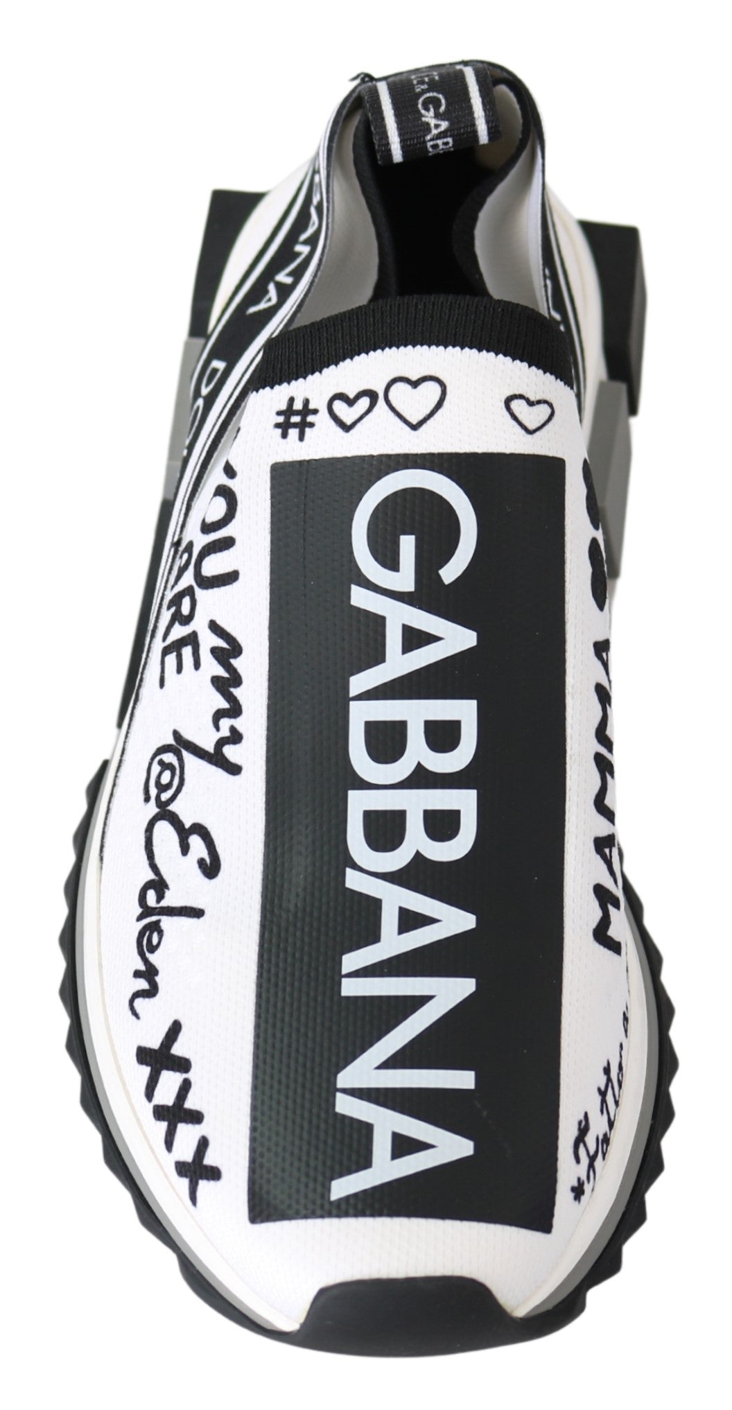 Chaussures Dolce & Gabbana Sorrento blanches et noires, sneakers slip-on élégants pour homme, vue de face