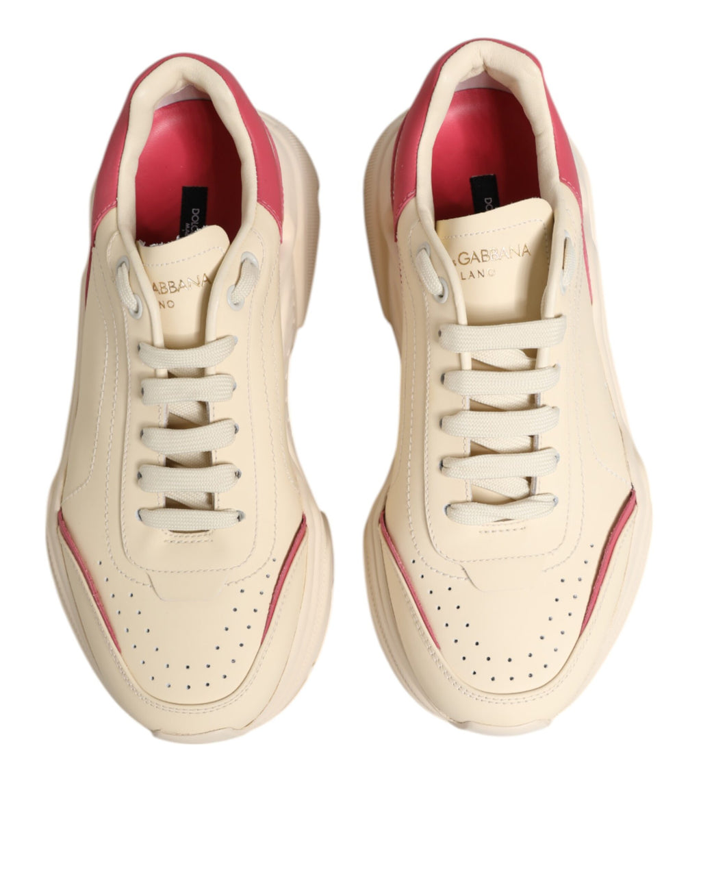 Chaussures sneakers Dolce & Gabbana Daymaster en cuir blanc et rose, style décontracté et élégant.