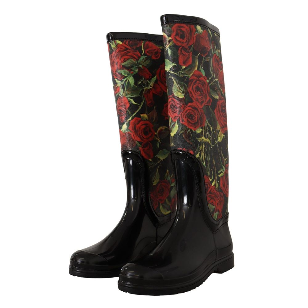 Bottes de pluie en polyvinyl noir de Dolce & Gabbana, chaussures imperméables élégantes pour la pluie.