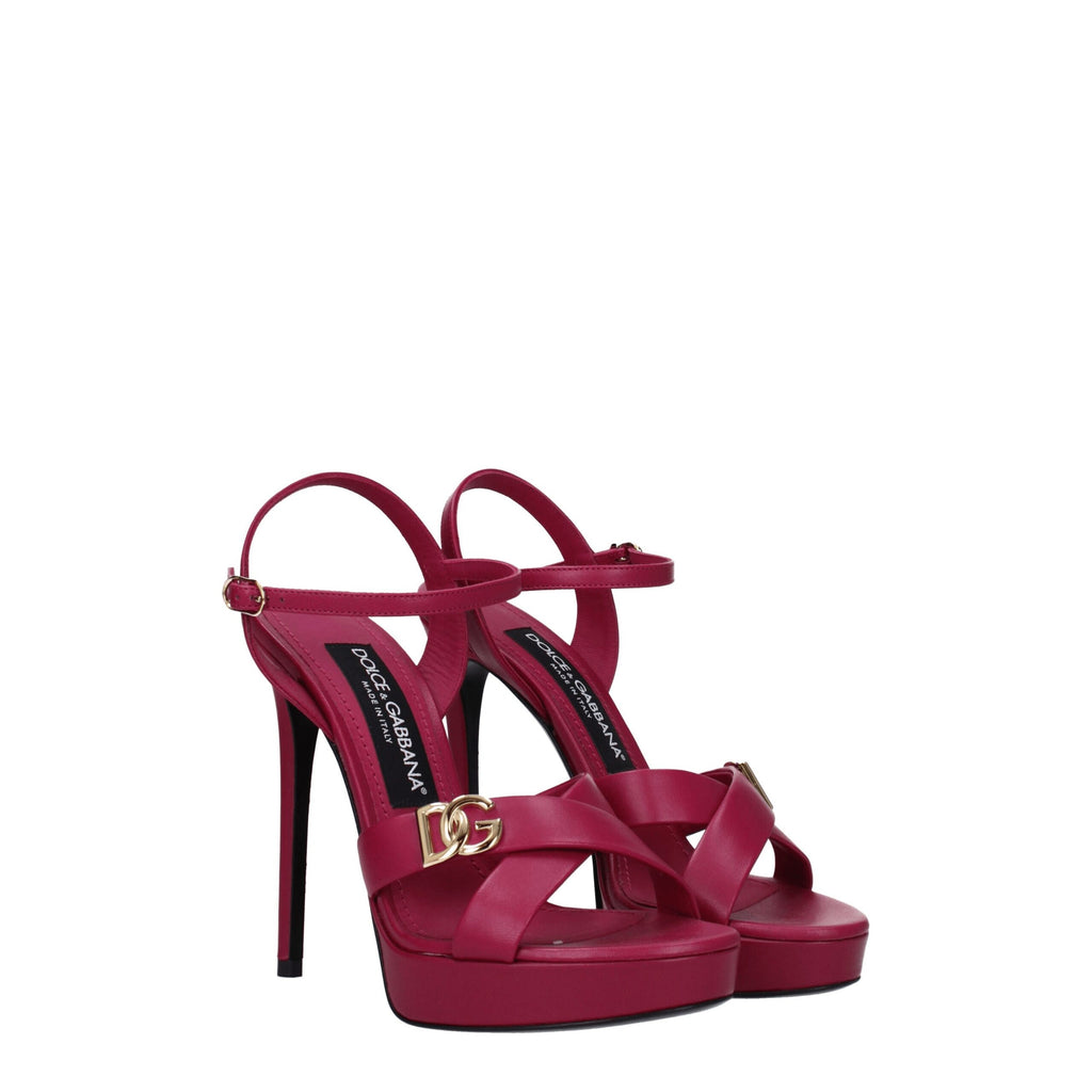 Sandales plateforme en cuir rose de Dolce & Gabbana, chaussures élégantes avec bride à talon haut et semelle robuste.