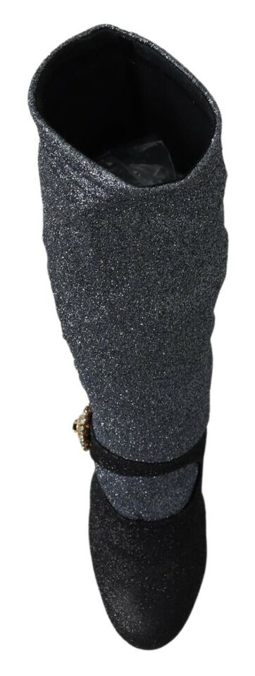 Chaussures Dolce & Gabbana Mary Janes noires avec cristaux, bottines élégantes en cuir et détails brillants.