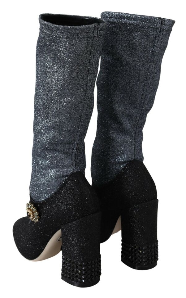 Chaussures Mary Janes noires Dolce & Gabbana en cristal, bottines élégantes avec semelle en cuir et détails brillants.