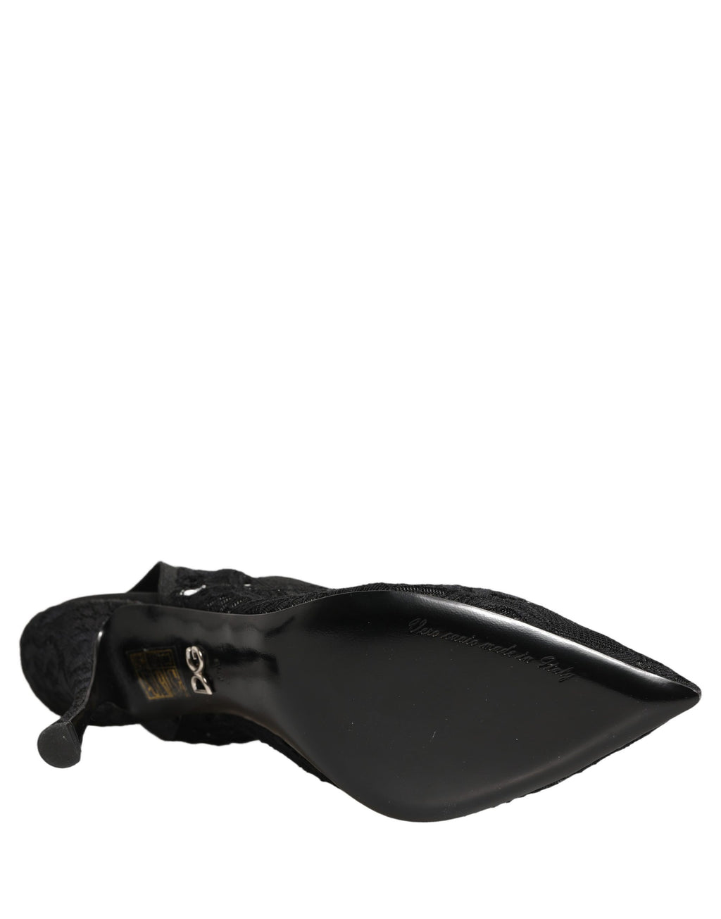 Chaussures Dolce & Gabbana à talons en dentelle noire, bout pointu et sangle arrière pour femmes élégantes.