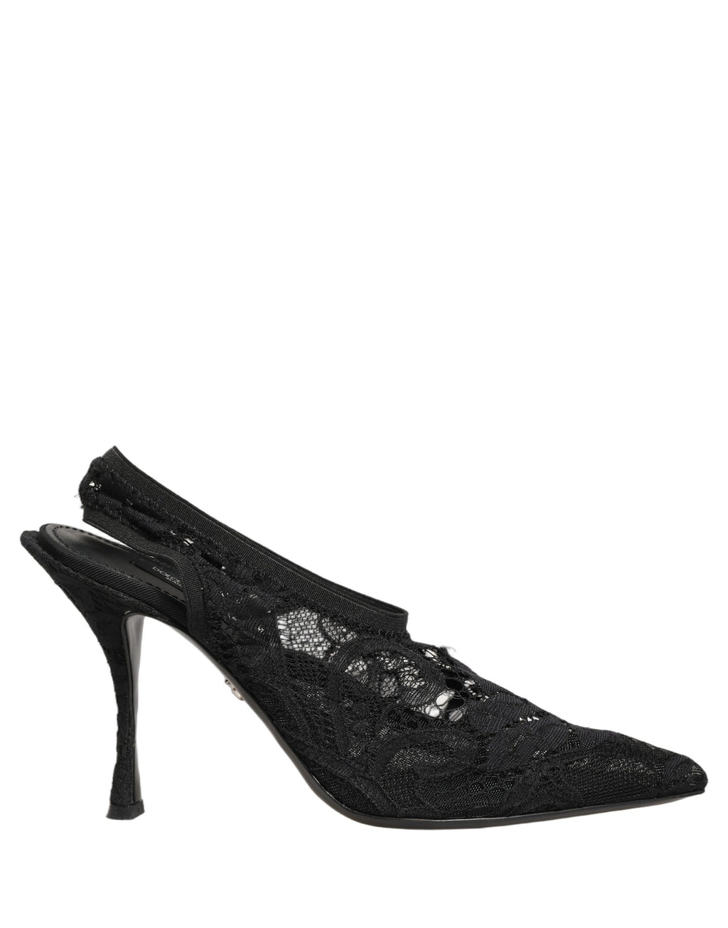 Chaussures Dolce & Gabbana escarpins à talon aiguille en dentelle noire avec bout pointu et bride slingback élégante