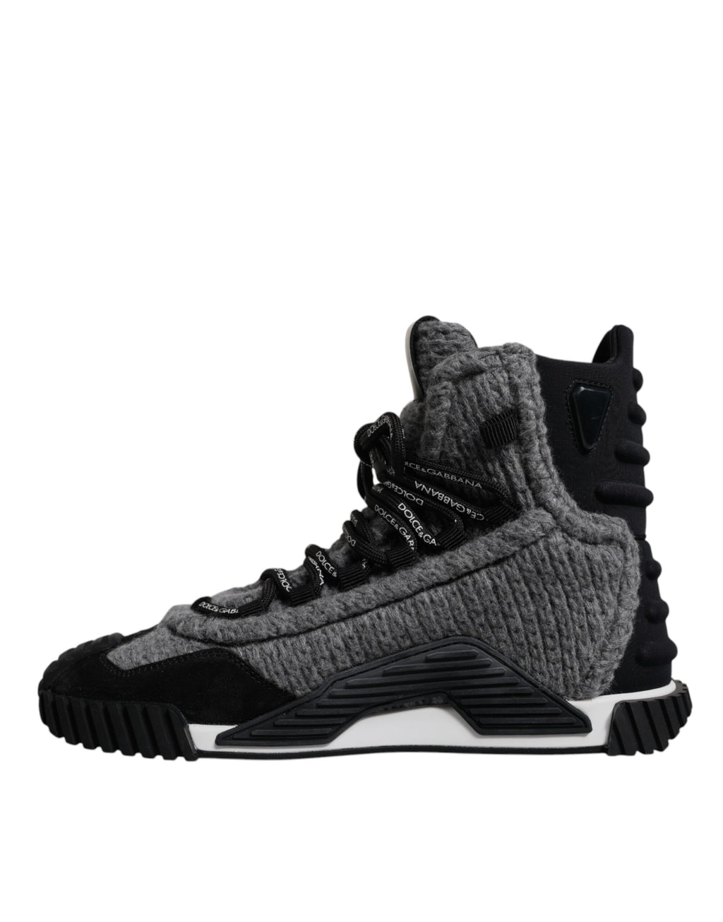 Bottines sneakers haut de gamme Dolce & Gabbana gris et noir NS1, chaussures montantes en cuir avec détails modernes.