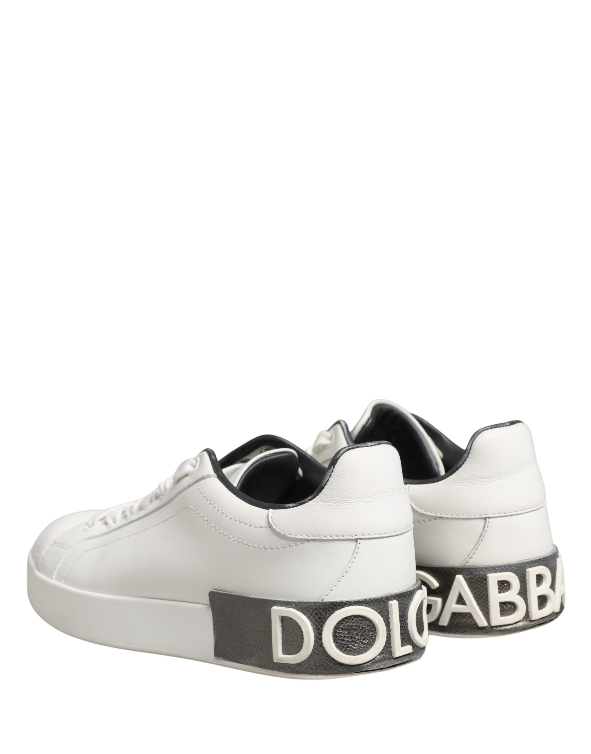 Sneakers en cuir portofino blanc et noir de Dolce & Gabbana, chaussures élégantes pour un style chic et confortable.