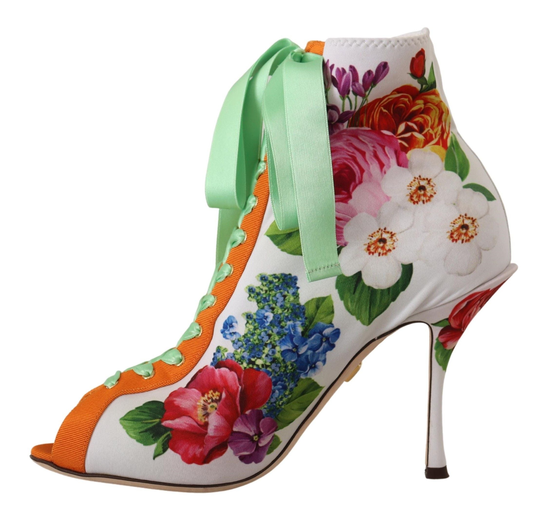 Chaussures Dolce & Gabbana bottines en jersey blanc, à talons ouverts et à semelle extensible, élégantes et modernes.