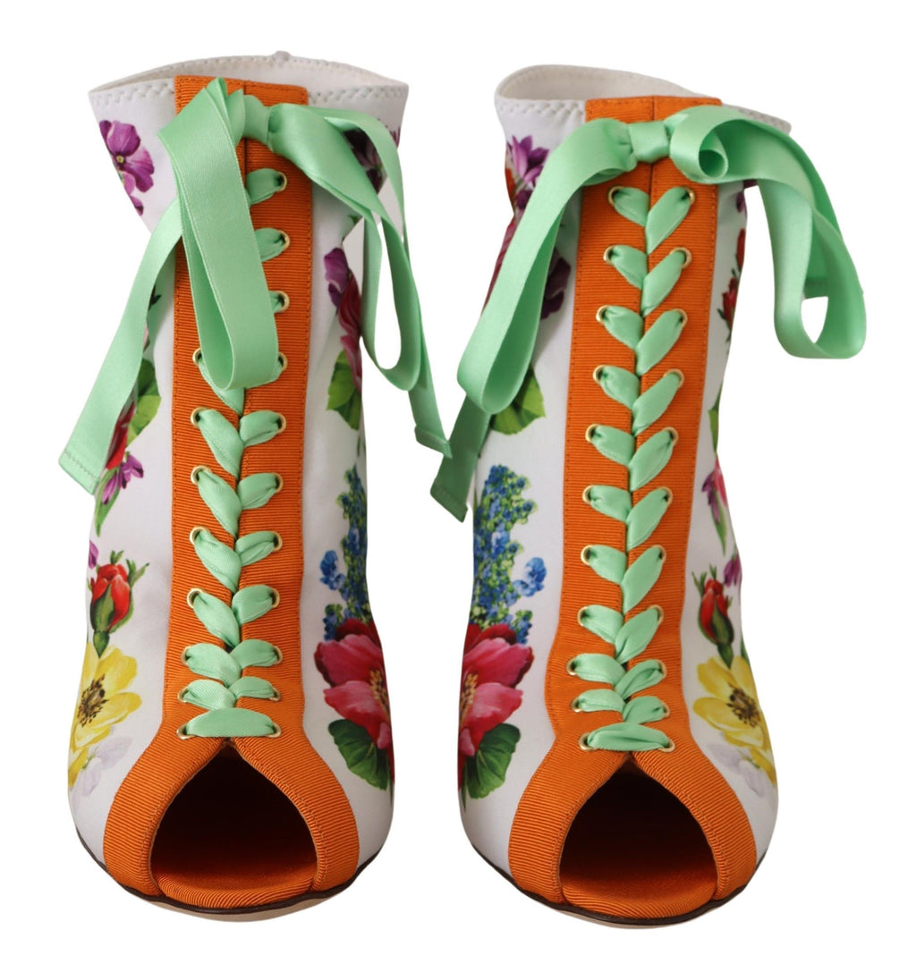 Bottes ouvertes à talons en jersey blanc Dolce & Gabbana, chaussures élégantes avec semelles souples et design moderne.