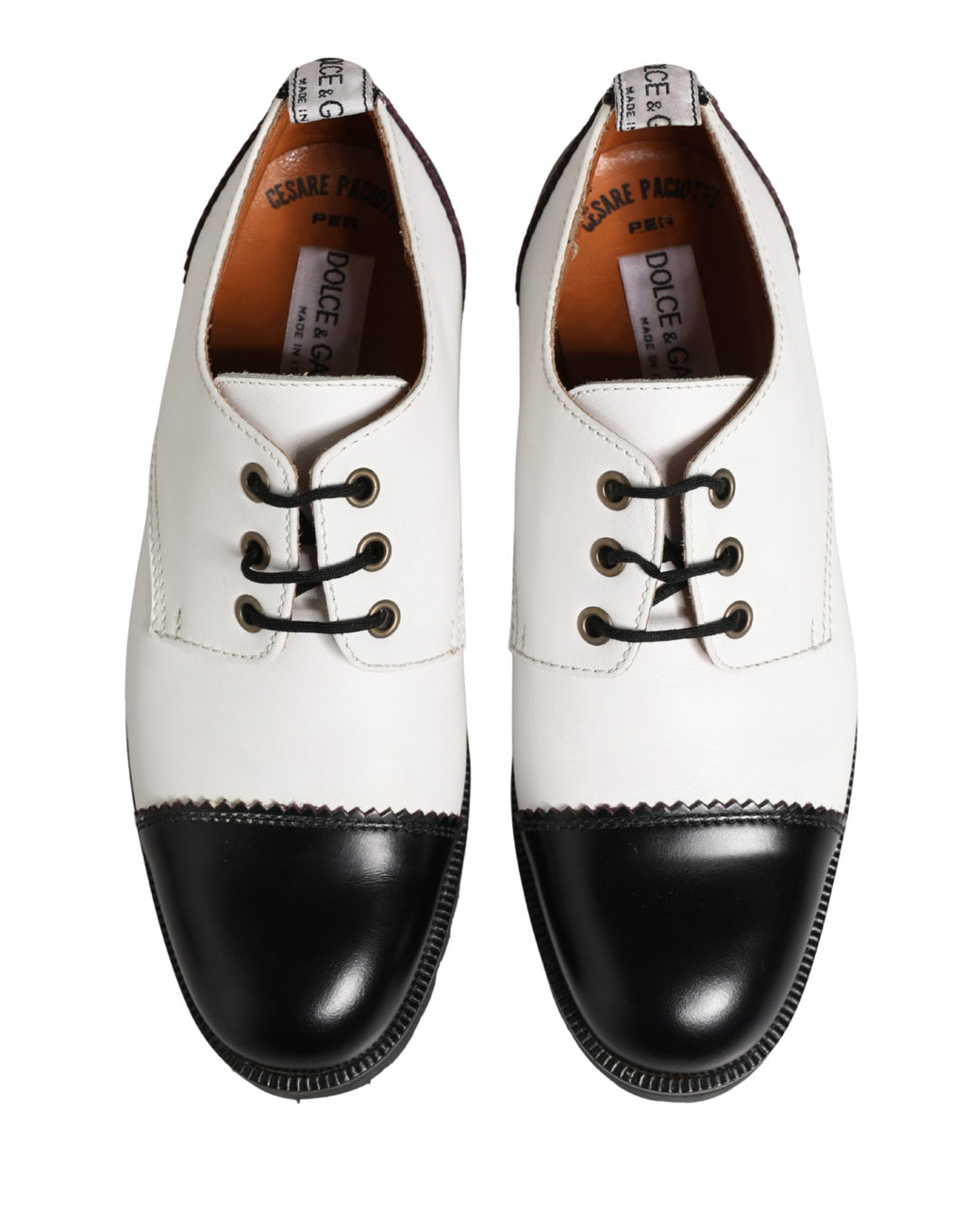 Chaussures derby en cuir noir et blanc de Dolce & Gabbana, élégantes et classiques, pour homme.
