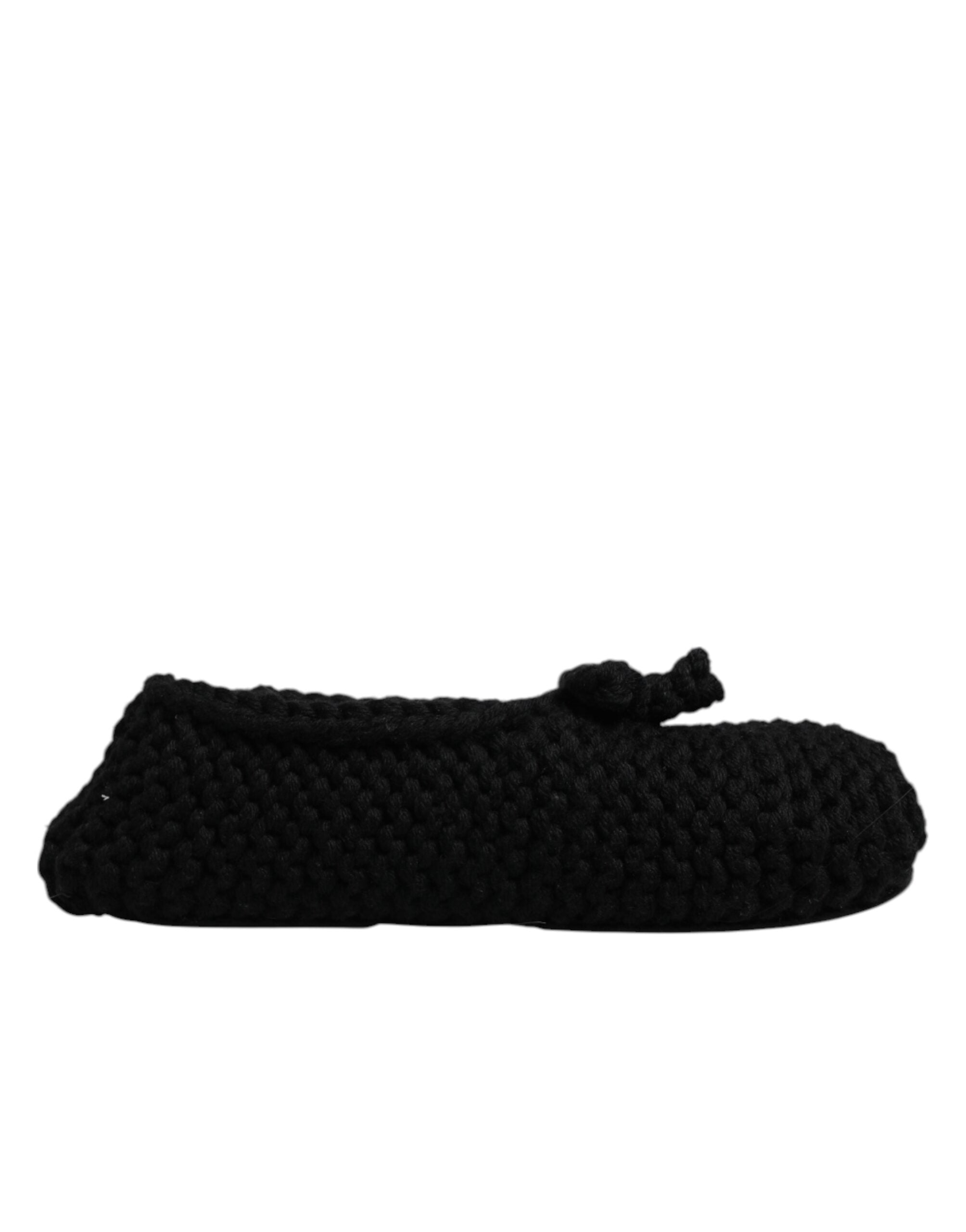 Chaussures ballerines noires Dolce & Gabbana en laine, chaussures à enfiler élégantes et confortables pour femmes.