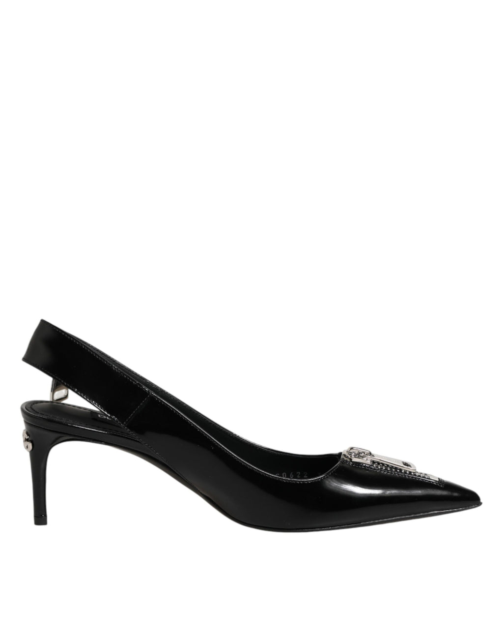 Chaussures à talons en cuir noir Dolce & Gabbana, escarpins slingbacks avec fermeture éclair, élégantes et modernes.