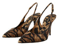 Chaussures à talons Dolce & Gabbana en cuir marron avec motif tigre, slingbacks élégants pour femmes