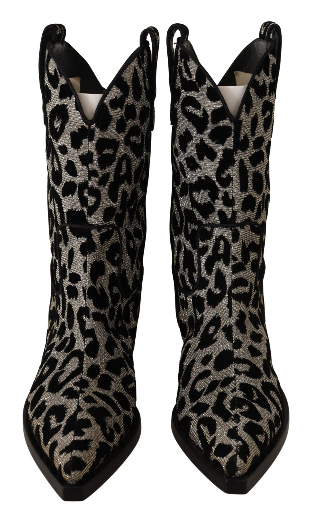 Bottes de cowboy Dolce & Gabbana gris et noir avec motif léopard, style élégant et tendance.