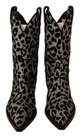 Bottes de cowboy Dolce & Gabbana gris et noir avec motif léopard, style élégant et tendance.