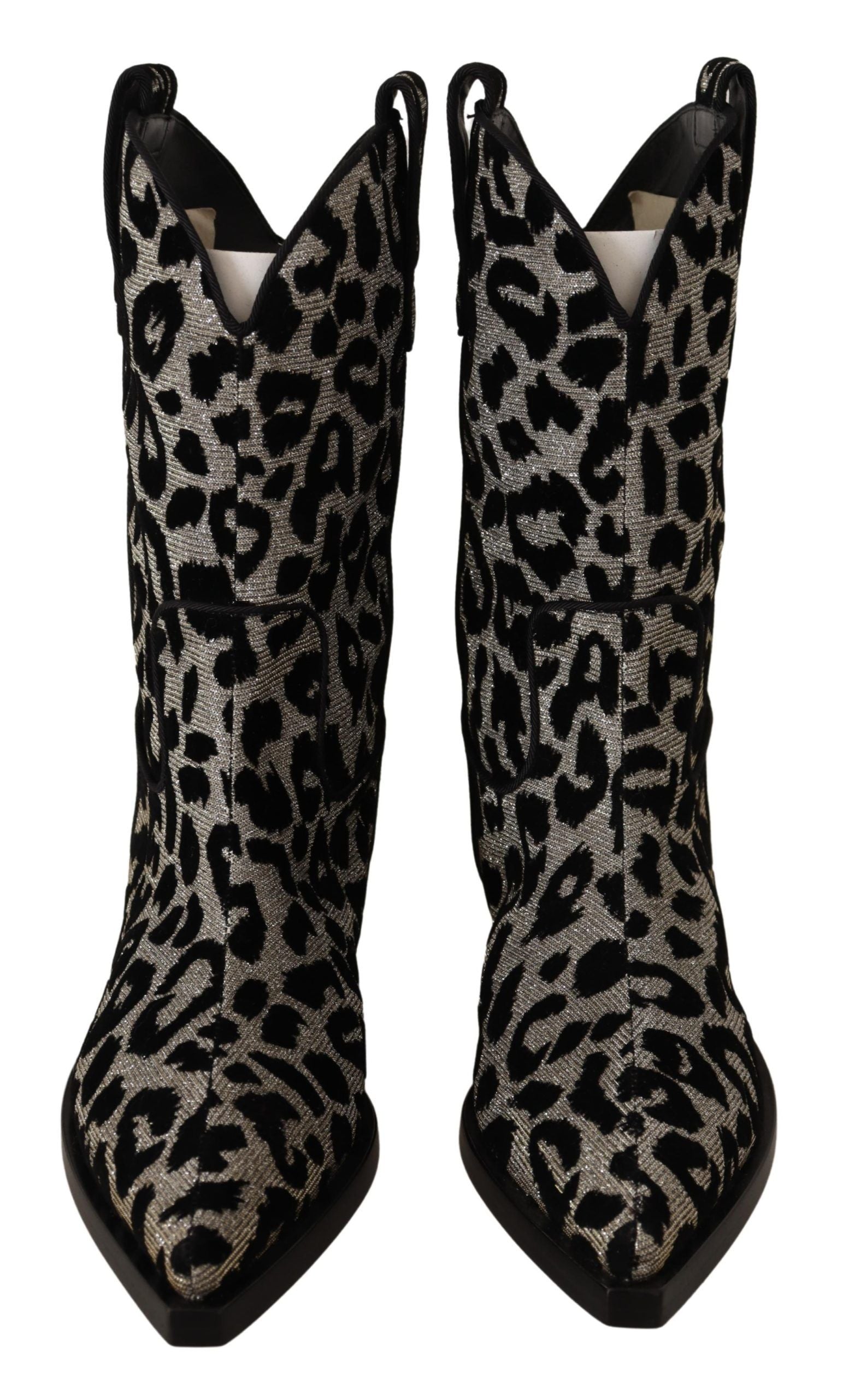 Bottes de cowboy Dolce & Gabbana gris et noir avec motif léopard, style élégant et tendance.