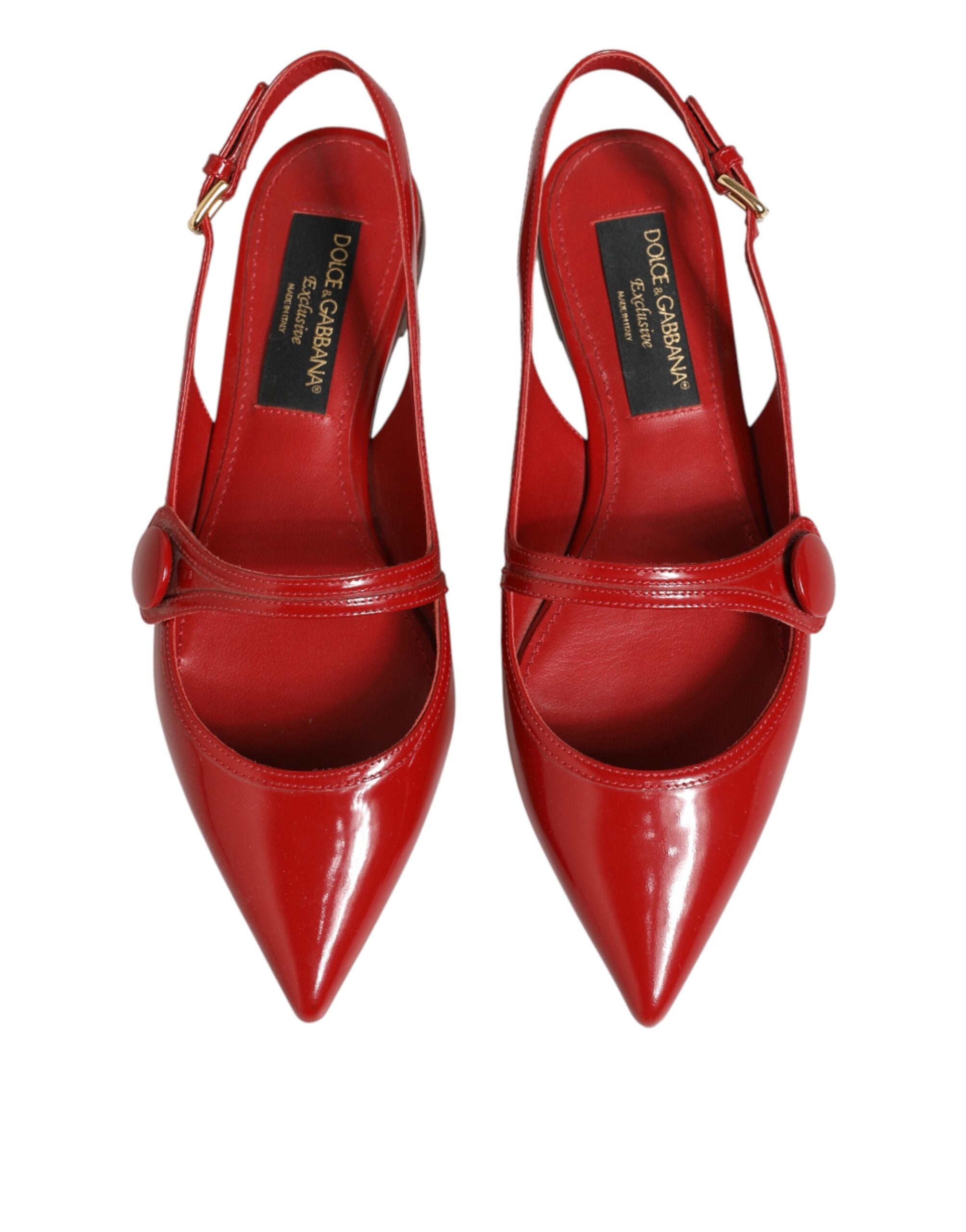 Chaussures Dolce & Gabbana en cuir rouge, sandales à talons bas, style slingback, chaussures élégantes pour femmes.