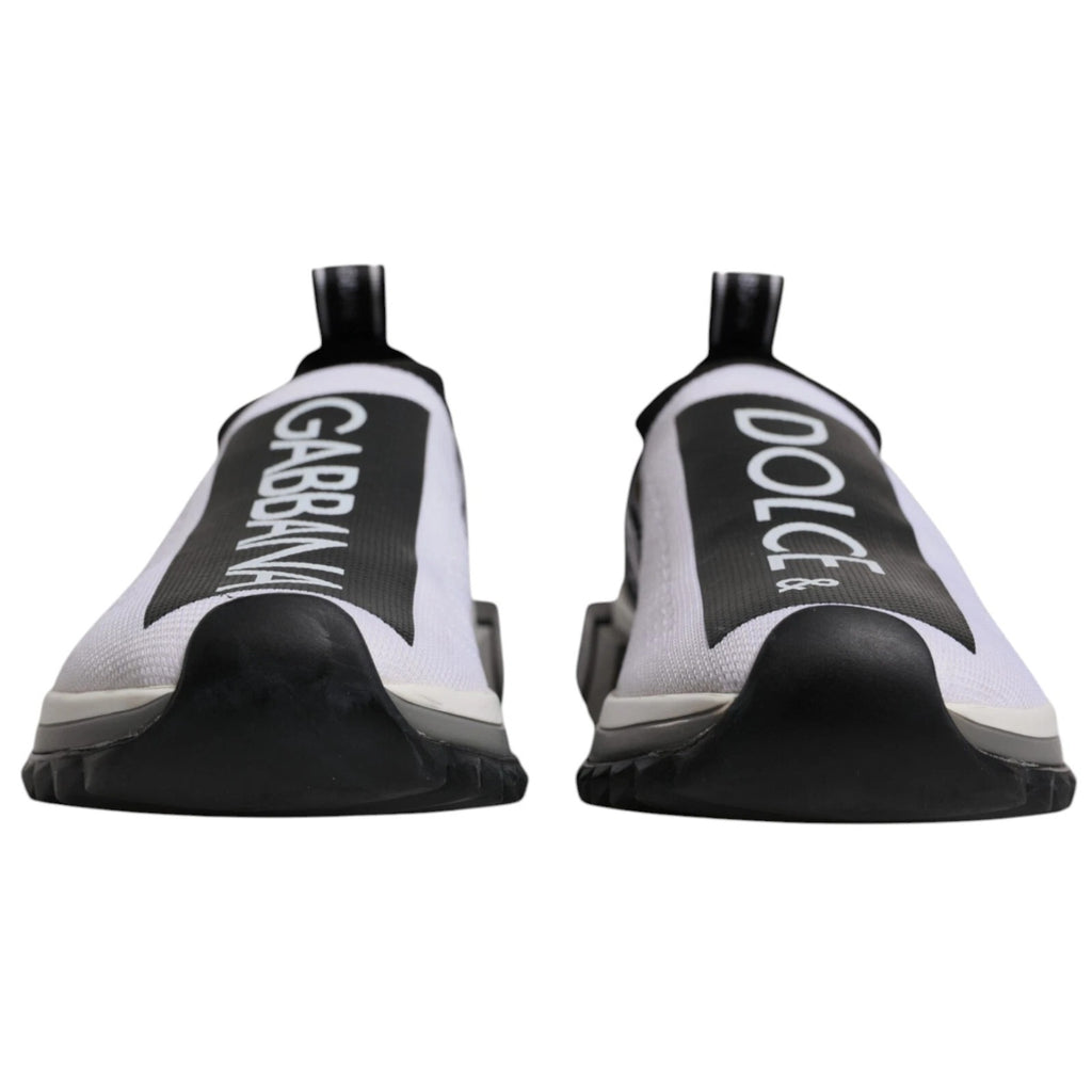 Chaussures slip-on Dolce & Gabbana Sorrento blanches et noires, baskets élégantes en cuir pour homme.