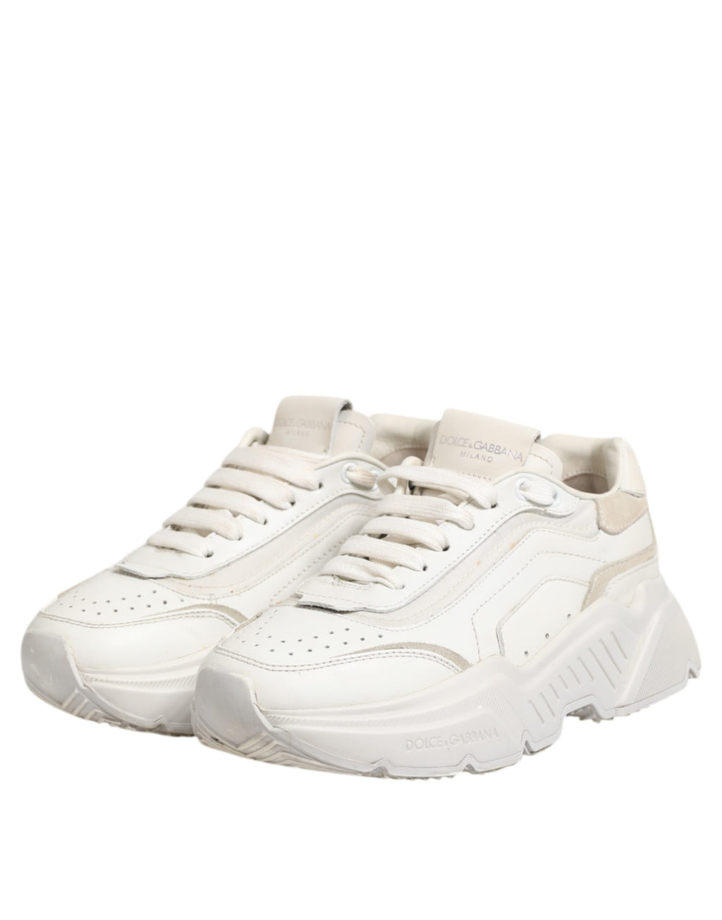 Chaussures sneakers en cuir de veau blanc Dolce & Gabbana Daymaster, style élégant et moderne pour homme.