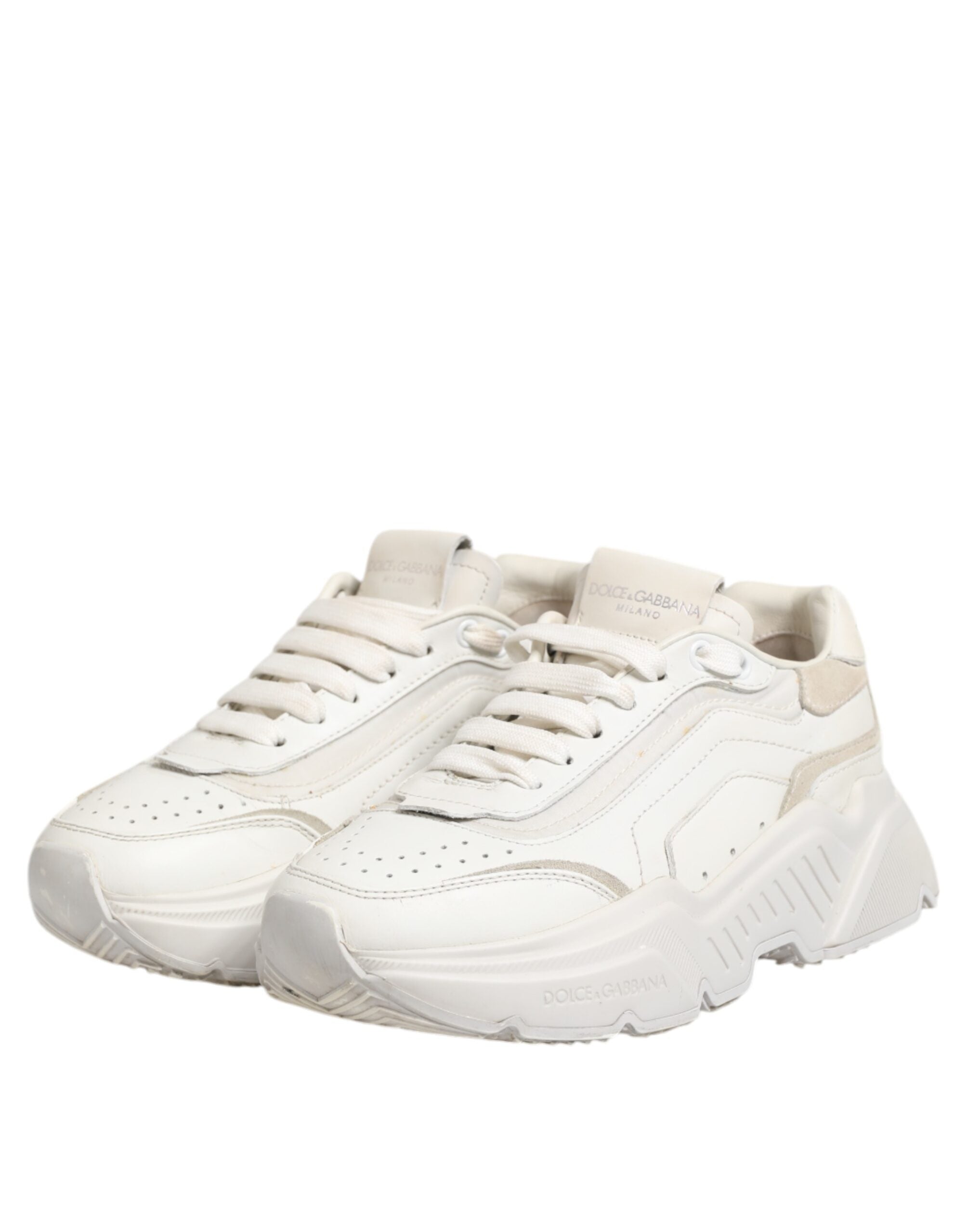 Chaussures sneakers en cuir de veau blanc Dolce & Gabbana Daymaster, style élégant et moderne pour homme.