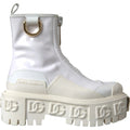 Bottes ankle en cuir blanc avec logo en caoutchouc Dolce & Gabbana, semelle robuste et design élégant.