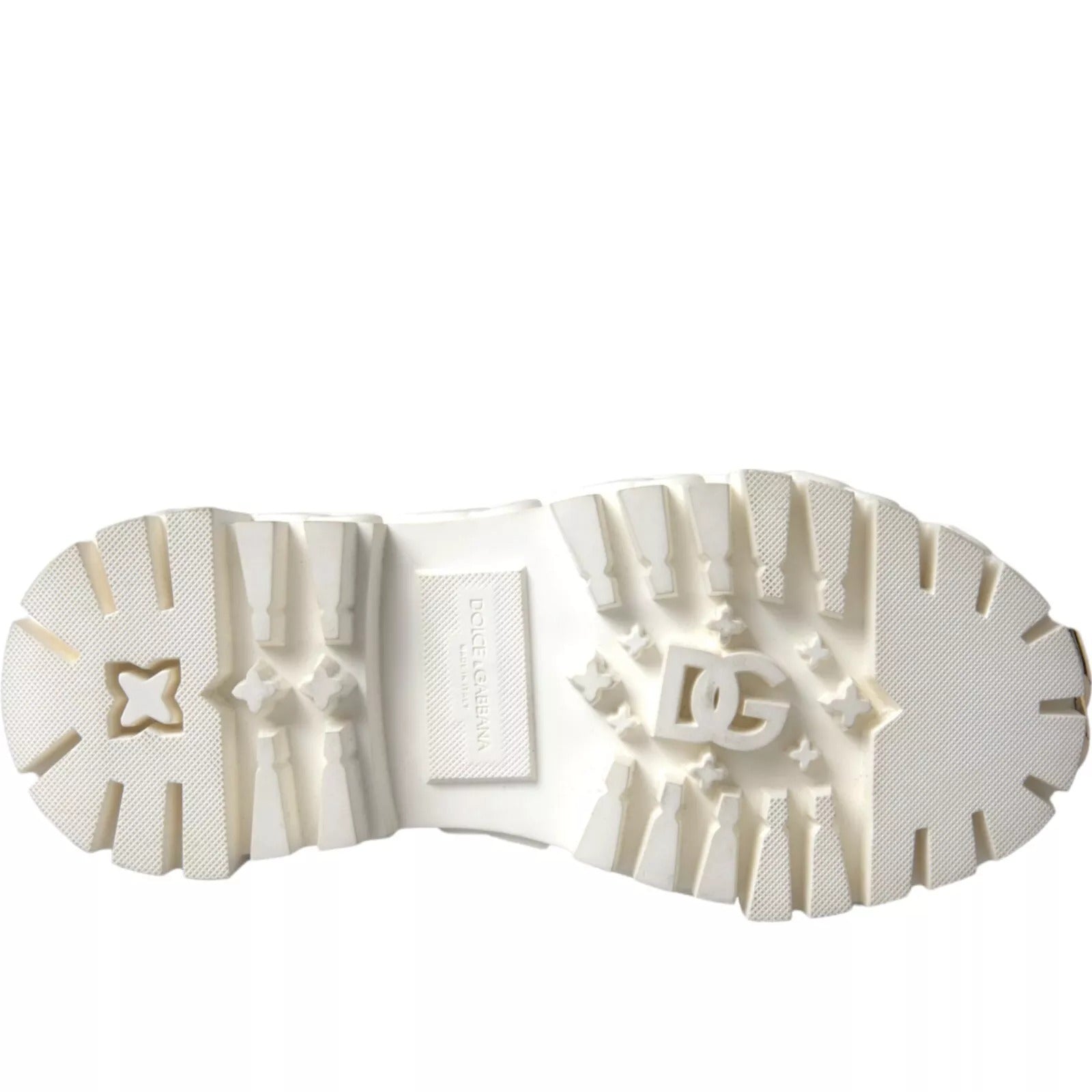 Bottes ankle en cuir blanc avec logo en caoutchouc de Dolce & Gabbana, chaussures élégantes et modernes.