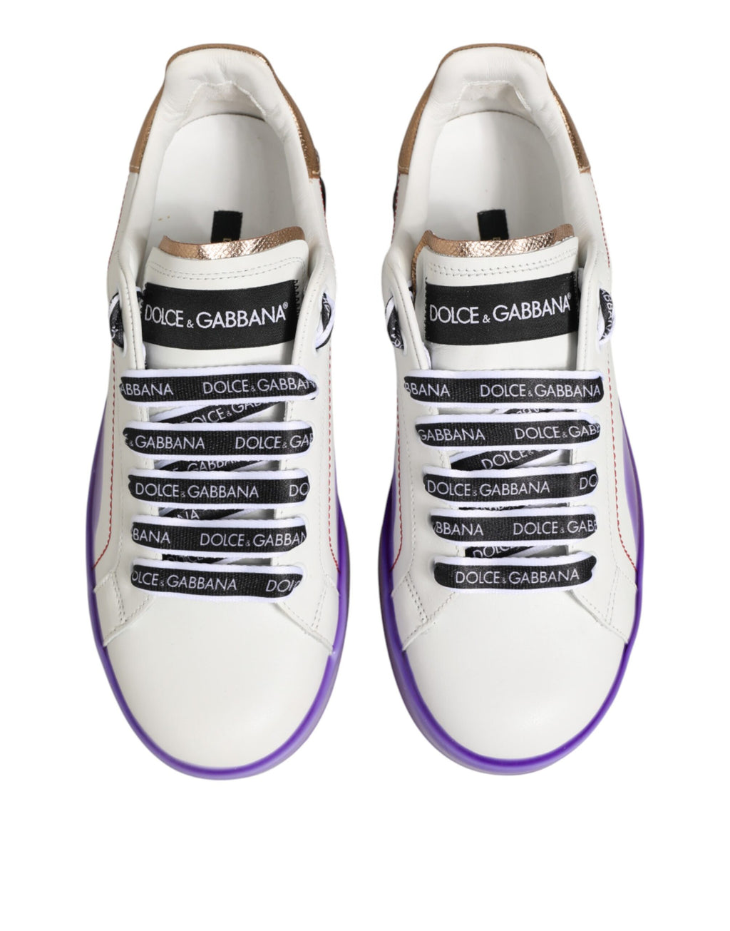 Chaussures sneakers basses en cuir blanc et violet de Dolce & Gabbana, élégantes et modernes.