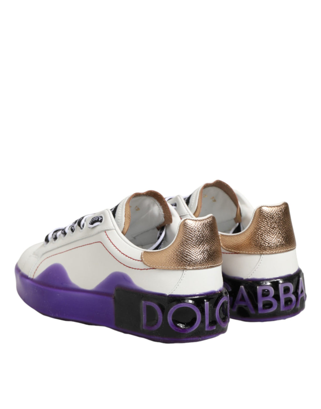 Chaussures sneakers basses en cuir blanc et violet de Dolce & Gabbana, style élégant et moderne.