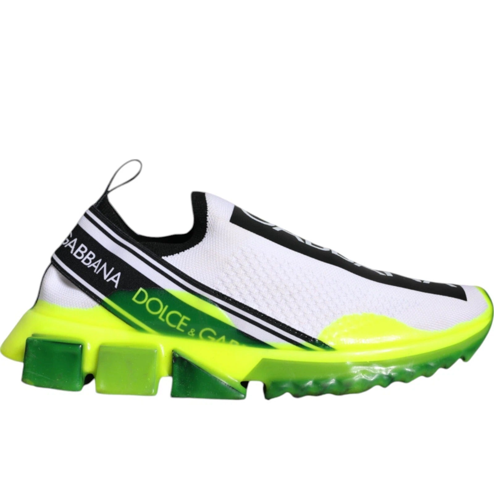 Chaussures Sneakers slip-on Dolce & Gabbana Sorrento blanches et jaunes, vue de face sur fond blanc.