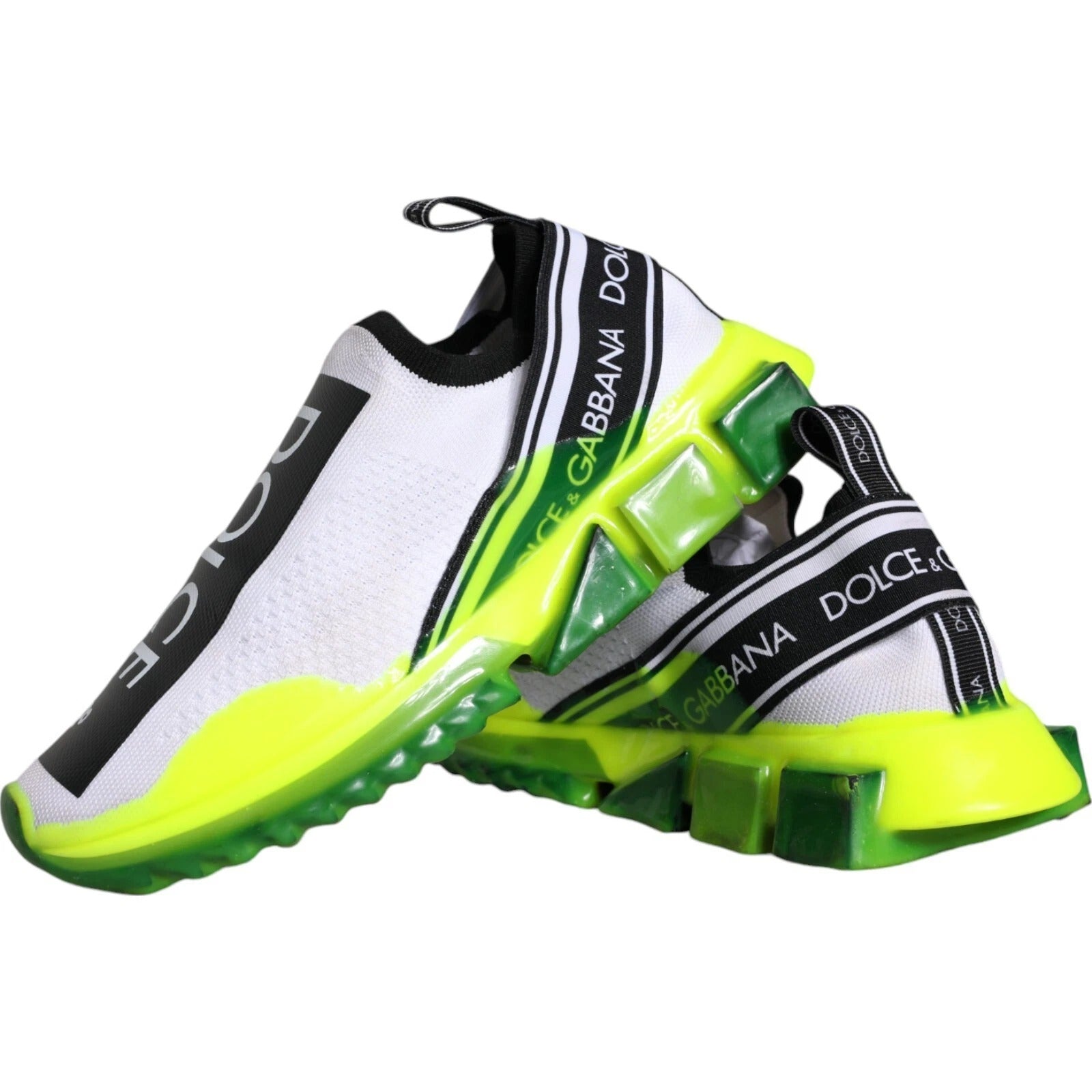 Chaussures sneakers Dolce & Gabbana Sorrento blanches et jaunes, style slip-on, vue de face.