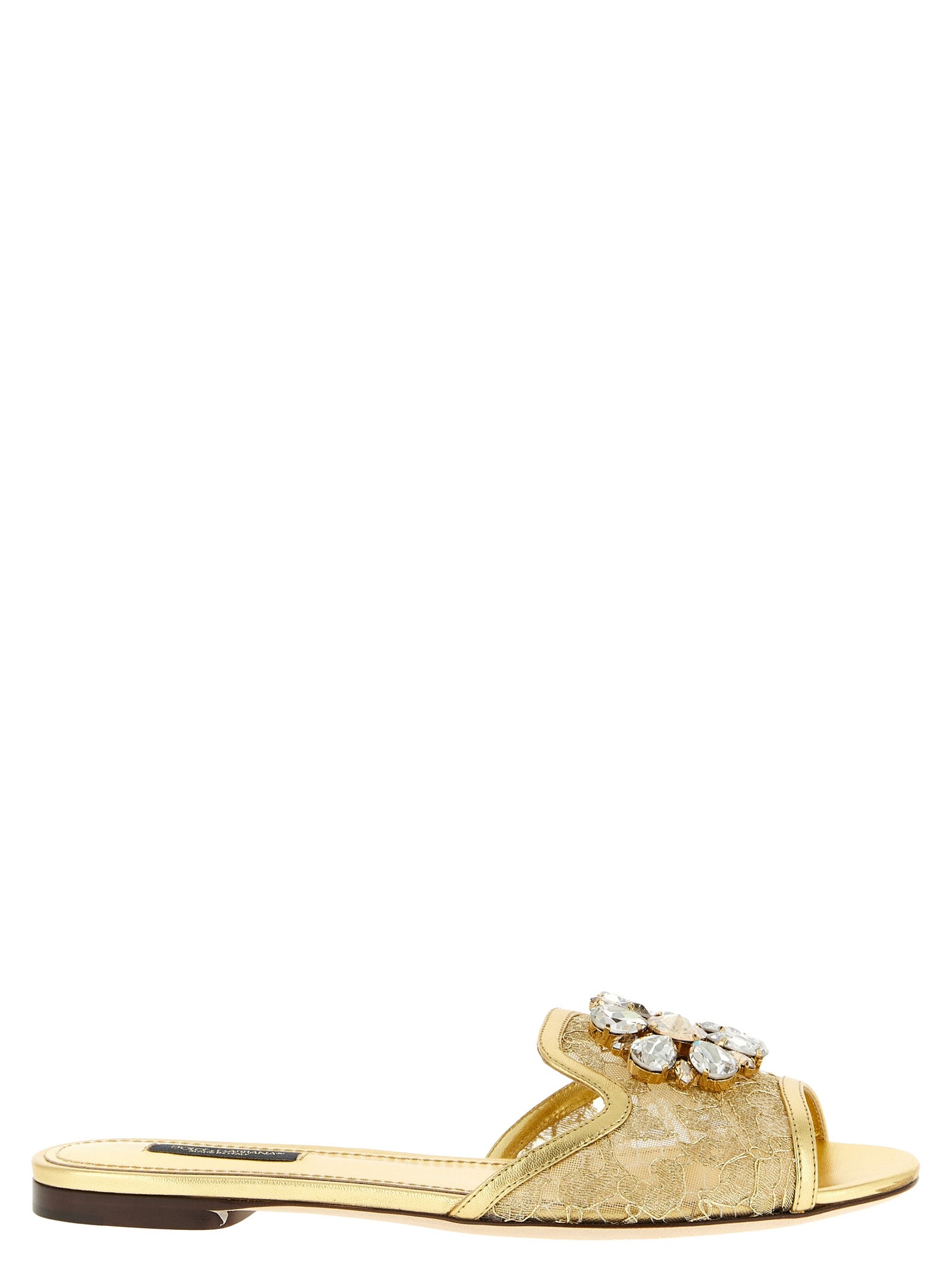 Sandales dorées en polyamide de Dolce & Gabbana, avec design élégant et détails modernes.